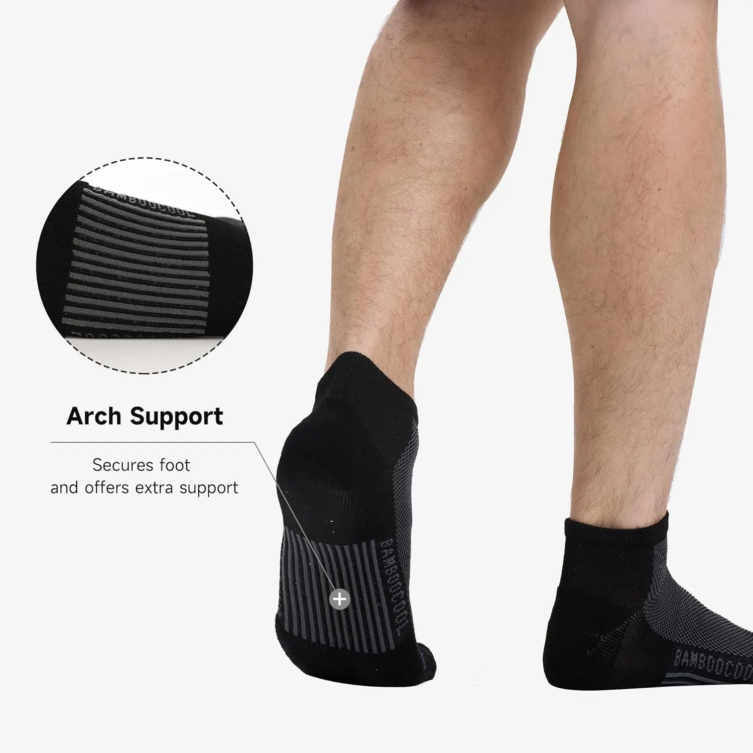 BAMBOO COOL Men's Athletic Ankle Socks Cushioned Moisture Wicking, Low Cut Running Mesh Socks Arch Support, 8 Pack