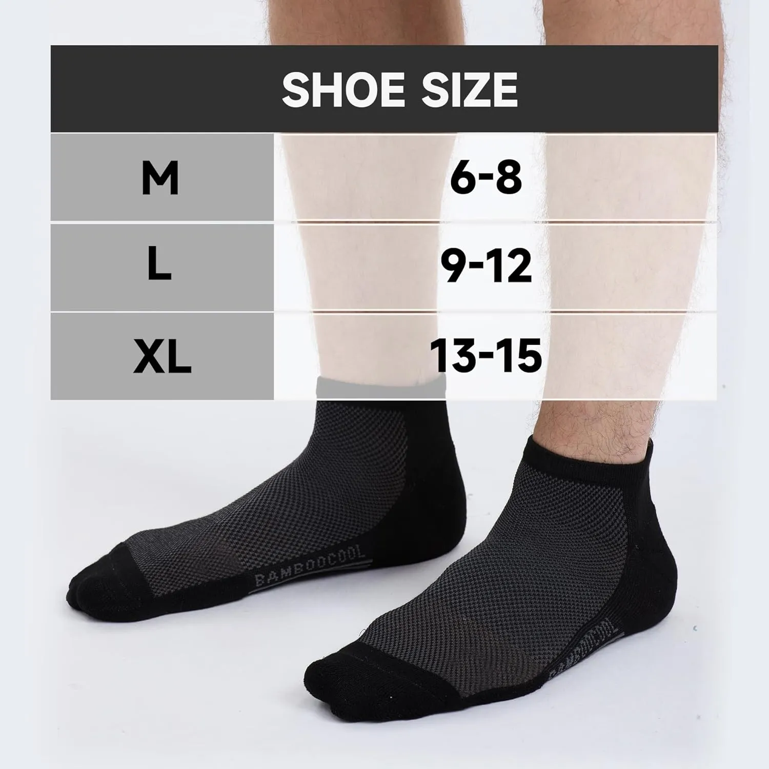 BAMBOO COOL Men's Athletic Ankle Socks Cushioned Moisture Wicking, Low Cut Running Mesh Socks Arch Support, 8 Pack