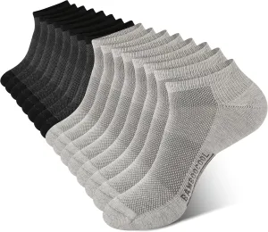 BAMBOO COOL Men's Athletic Ankle Socks Cushioned Moisture Wicking, Low Cut Running Mesh Socks Arch Support, 8 Pack