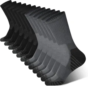 BAMBOO COOL Men's Crew Socks Athletic Running Sports Socks, Cushioned Moisture Wicking, Breathable Arch Support 6 Pack