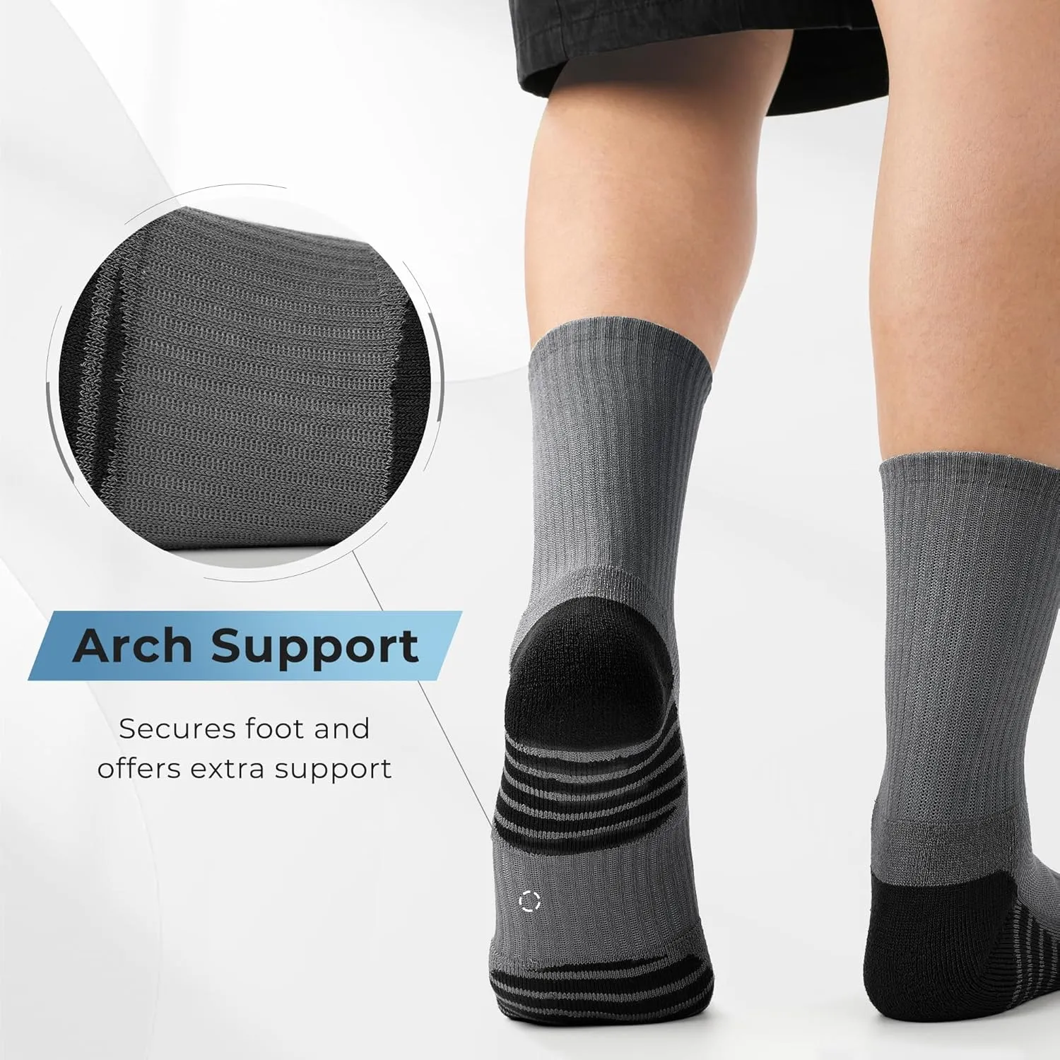BAMBOO COOL Men's Crew Socks Athletic Running Sports Socks, Cushioned Moisture Wicking, Breathable Arch Support 6 Pack