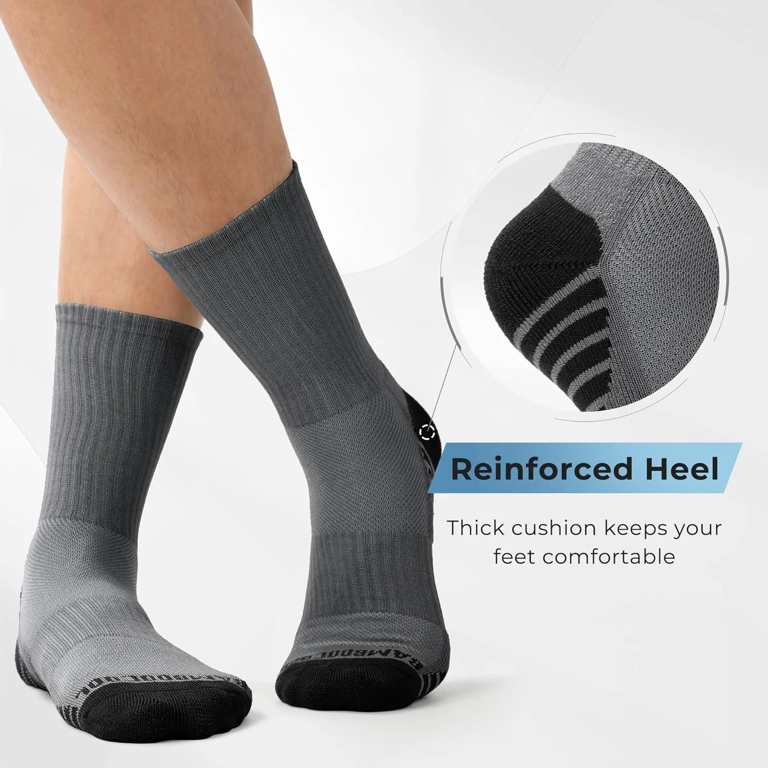 BAMBOO COOL Men's Crew Socks Athletic Running Sports Socks, Cushioned Moisture Wicking, Breathable Arch Support 6 Pack