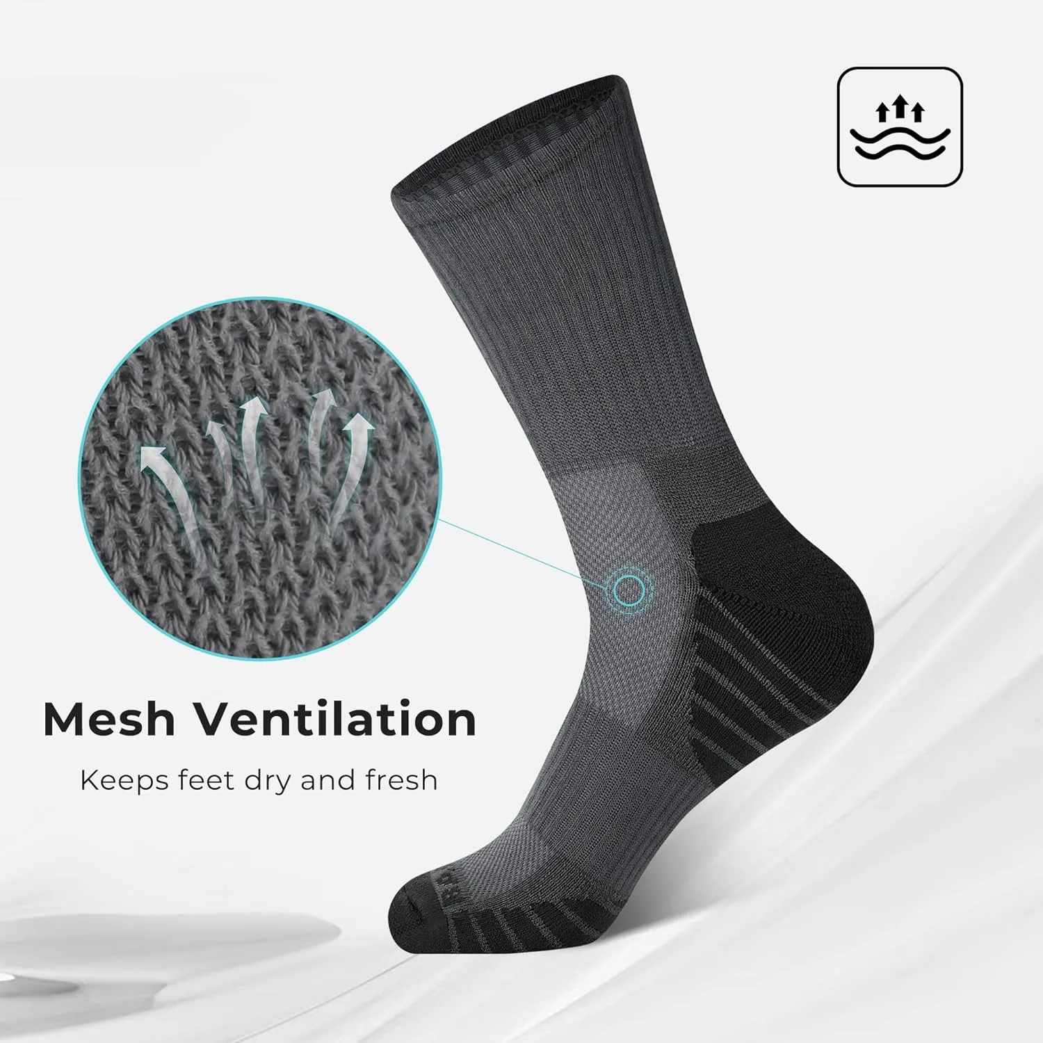 BAMBOO COOL Men's Crew Socks Athletic Running Sports Socks, Cushioned Moisture Wicking, Breathable Arch Support 6 Pack