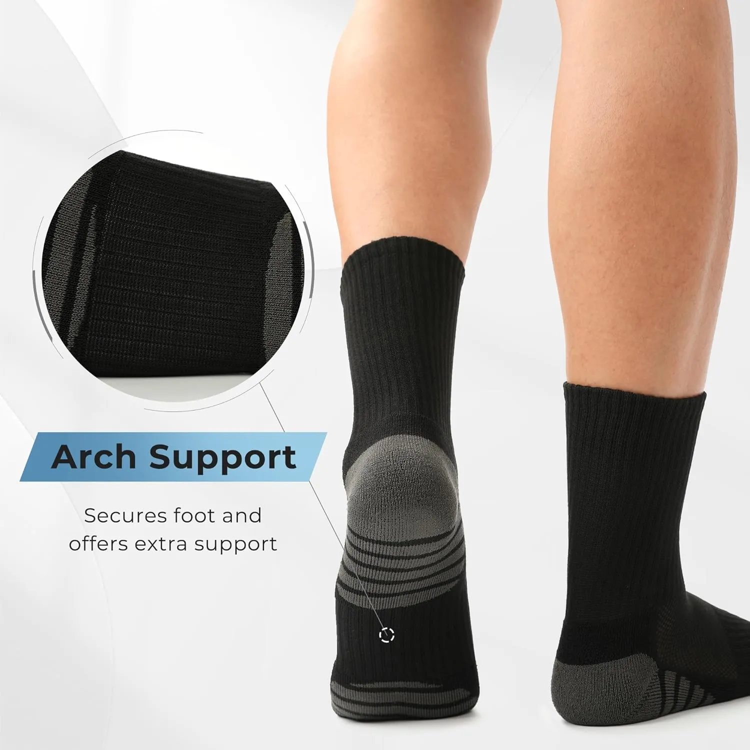 BAMBOO COOL Men's Crew Socks Athletic Running Sports Socks, Cushioned Moisture Wicking, Breathable Arch Support 6 Pack