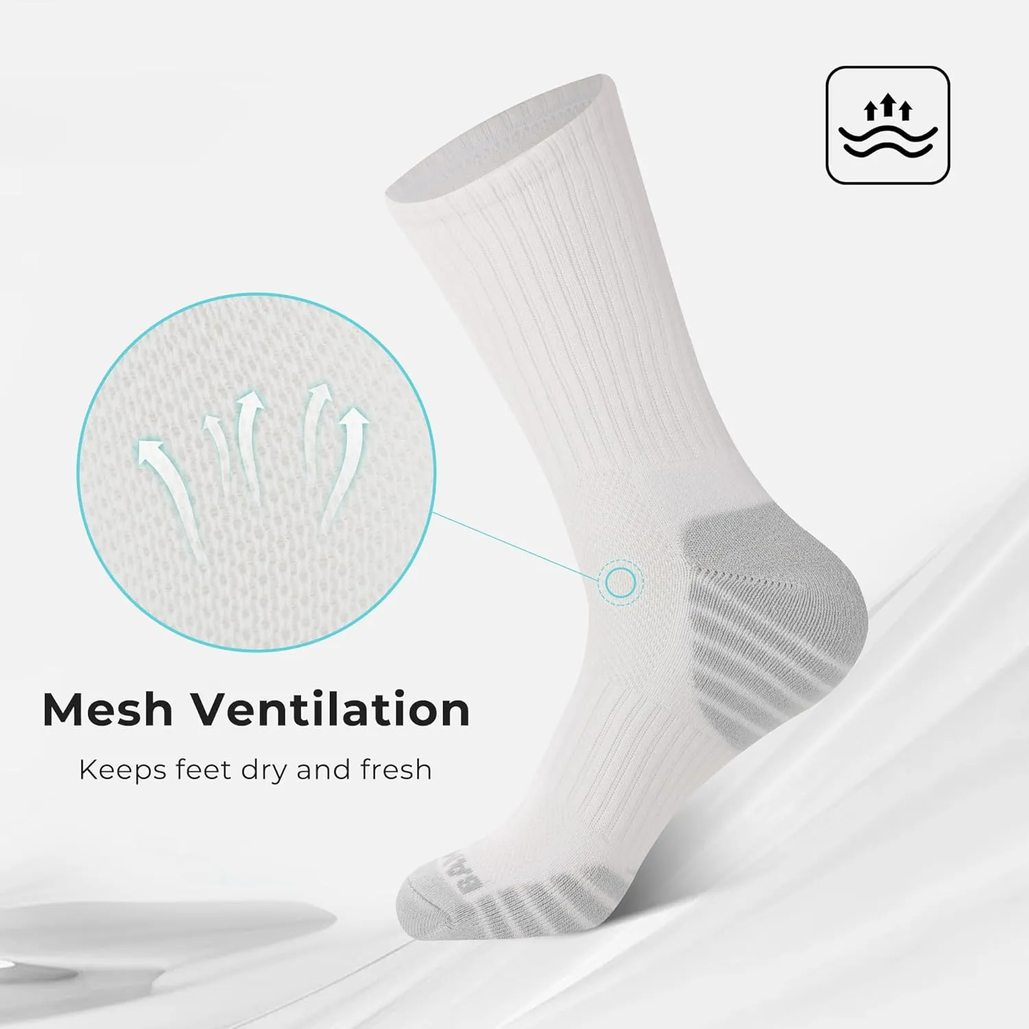 BAMBOO COOL Men's Crew Socks Athletic Running Sports Socks, Cushioned Moisture Wicking, Breathable Arch Support 6 Pack