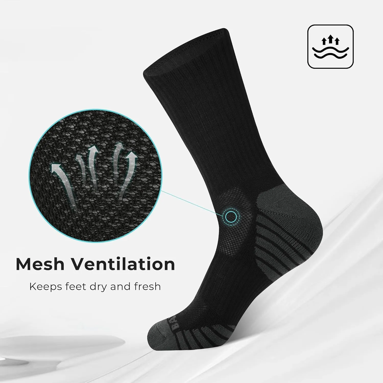 BAMBOO COOL Men's Crew Socks Athletic Running Sports Socks, Cushioned Moisture Wicking, Breathable Arch Support 6 Pack