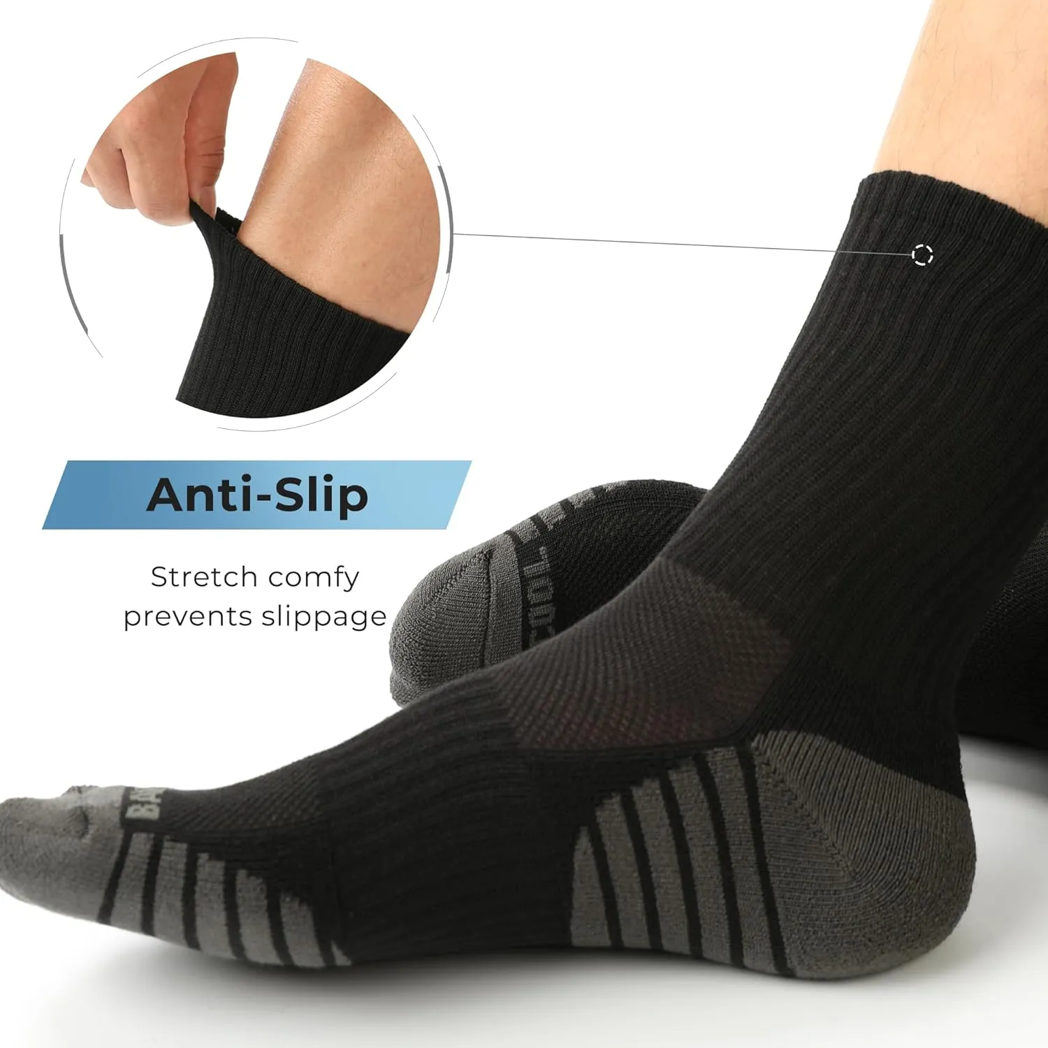 BAMBOO COOL Men's Crew Socks Athletic Running Sports Socks, Cushioned Moisture Wicking, Breathable Arch Support 6 Pack
