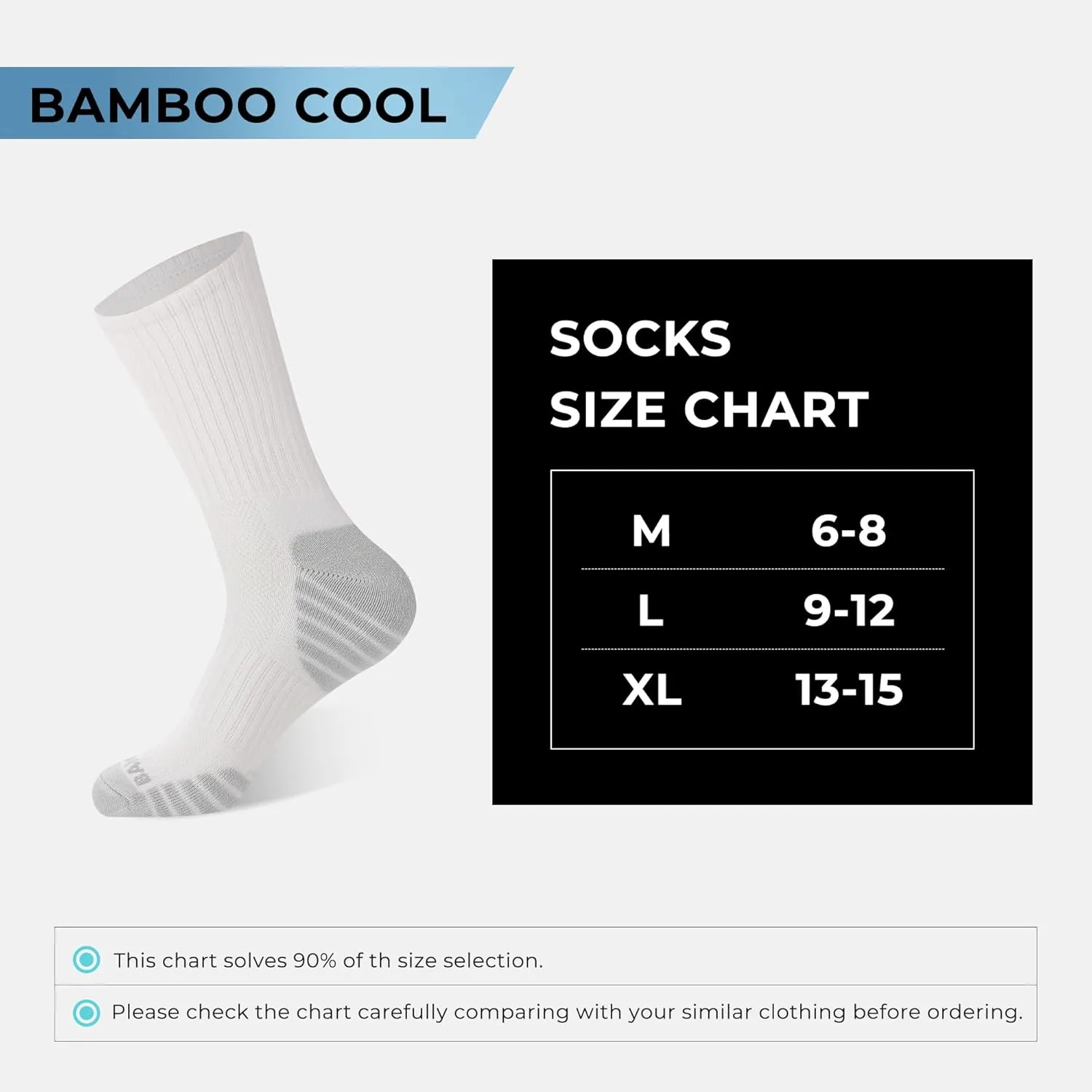 BAMBOO COOL Men's Crew Socks Athletic Running Sports Socks, Cushioned Moisture Wicking, Breathable Arch Support 6 Pack