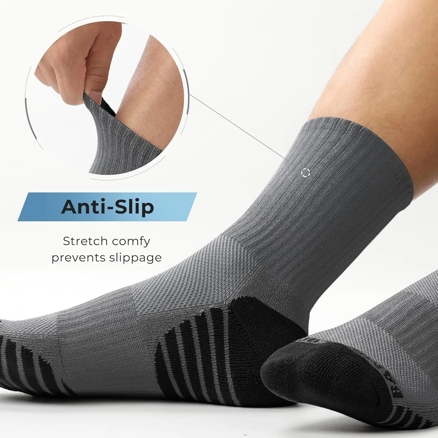 BAMBOO COOL Men's Crew Socks Athletic Running Sports Socks, Cushioned Moisture Wicking, Breathable Arch Support 6 Pack
