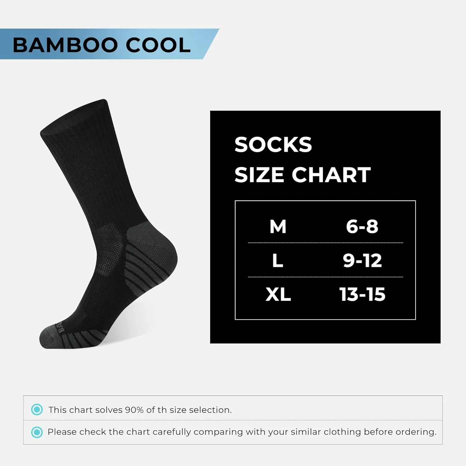 BAMBOO COOL Men's Crew Socks Athletic Running Sports Socks, Cushioned Moisture Wicking, Breathable Arch Support 6 Pack
