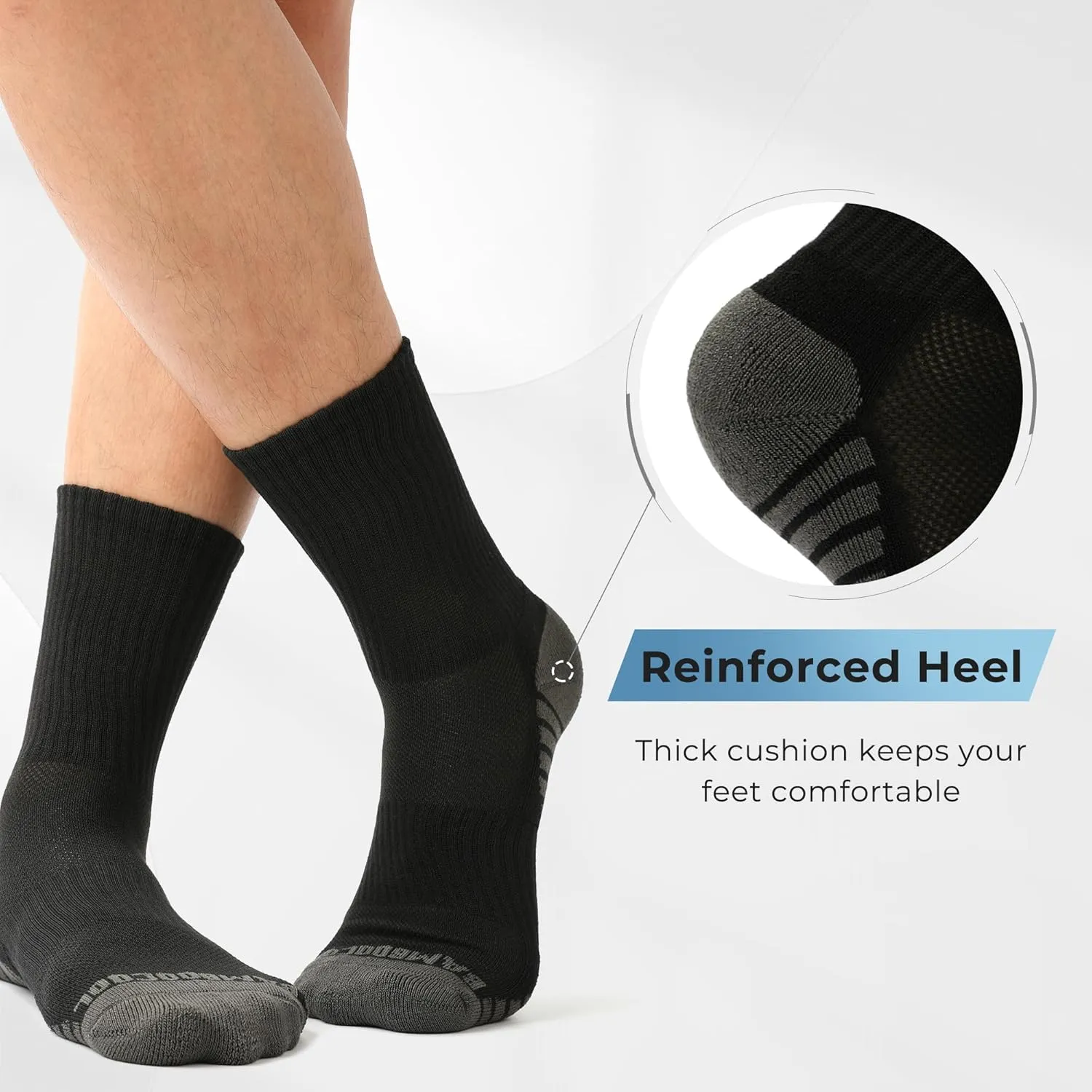BAMBOO COOL Men's Crew Socks Athletic Running Sports Socks, Cushioned Moisture Wicking, Breathable Arch Support 6 Pack