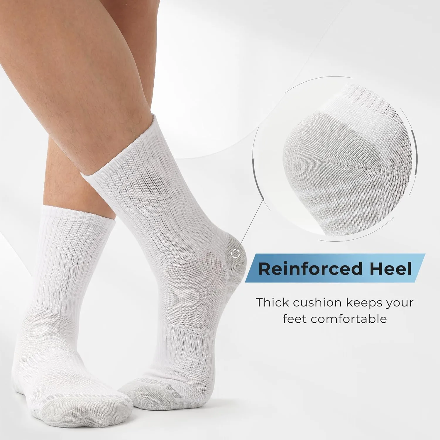 BAMBOO COOL Men's Crew Socks Athletic Running Sports Socks, Cushioned Moisture Wicking, Breathable Arch Support 6 Pack