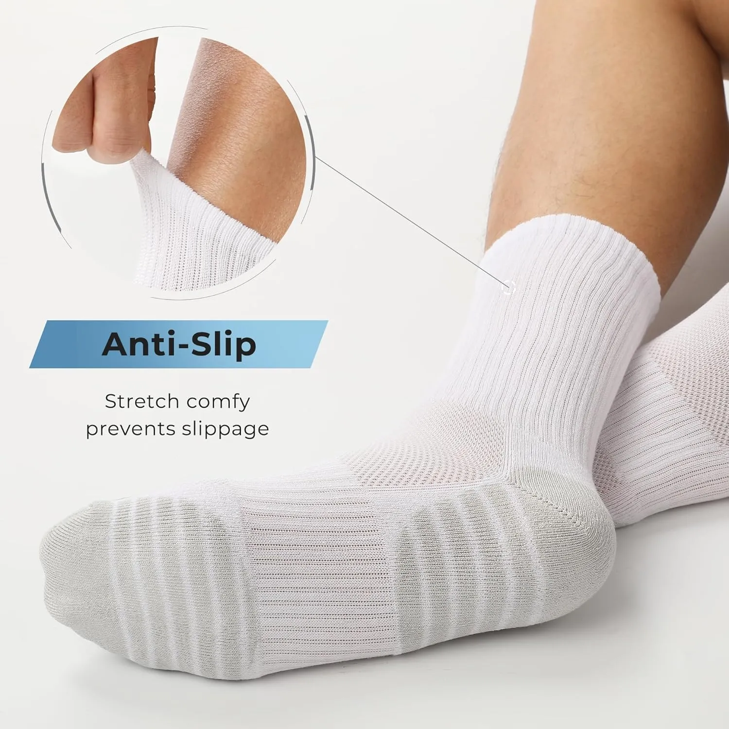 BAMBOO COOL Men's Crew Socks Athletic Running Sports Socks, Cushioned Moisture Wicking, Breathable Arch Support 6 Pack