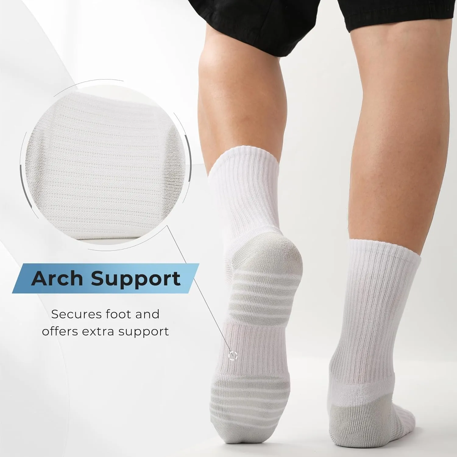 BAMBOO COOL Men's Crew Socks Athletic Running Sports Socks, Cushioned Moisture Wicking, Breathable Arch Support 6 Pack