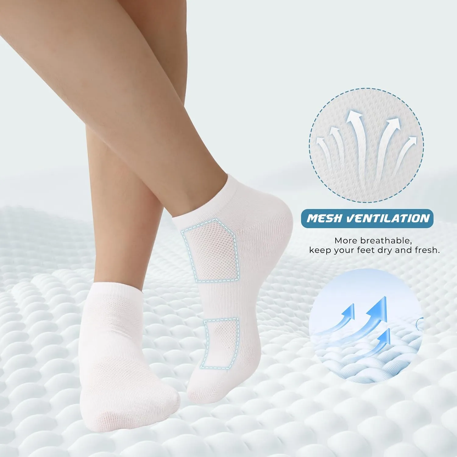 BAMBOO COOL Women's Ankle Socks Athletic Cushioned Moisture Wicking For Ladies, Running Socks Arch Support Breathable, 8 Pack
