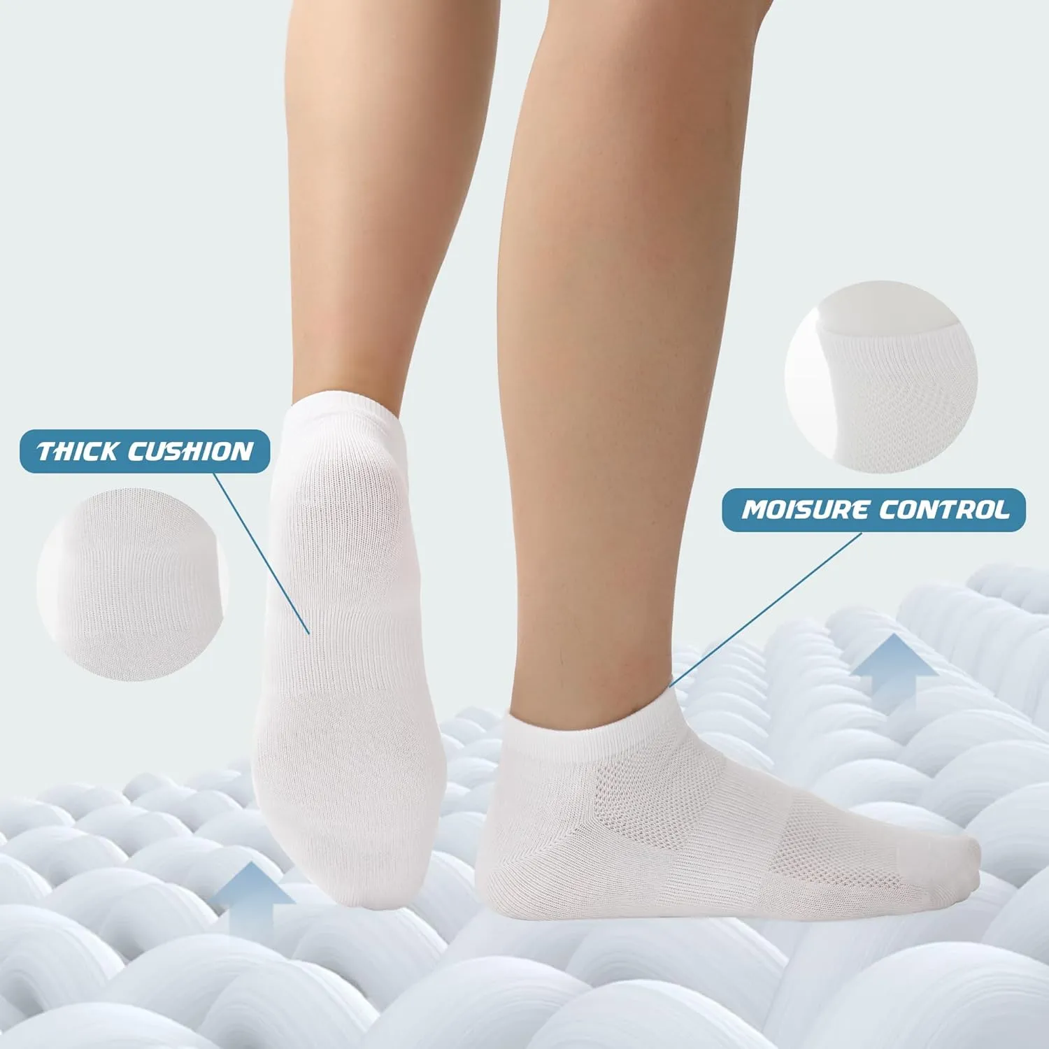 BAMBOO COOL Women's Ankle Socks Athletic Cushioned Moisture Wicking For Ladies, Running Socks Arch Support Breathable, 8 Pack