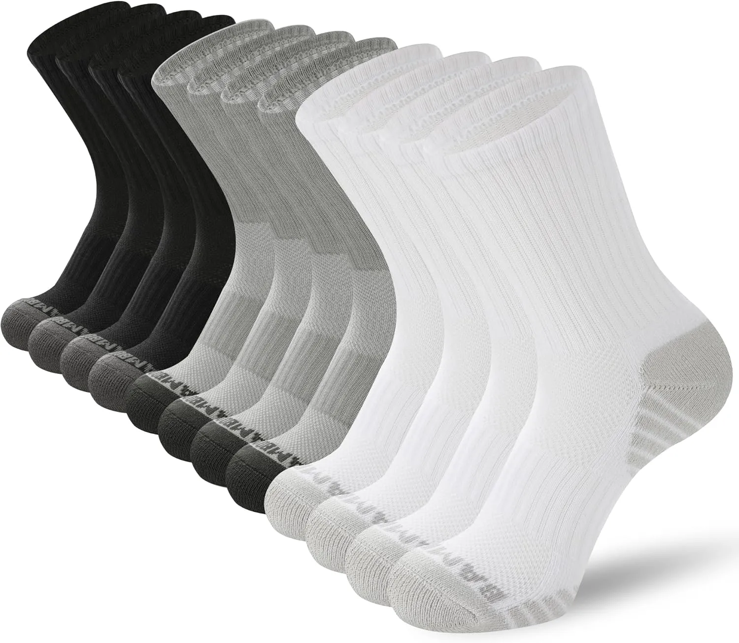 BAMBOO COOL Womens Crew Socks Athletic Running Sports, Cushioned Moisture Wicking, Breathable Arch Support For Ladies, 6 Pack