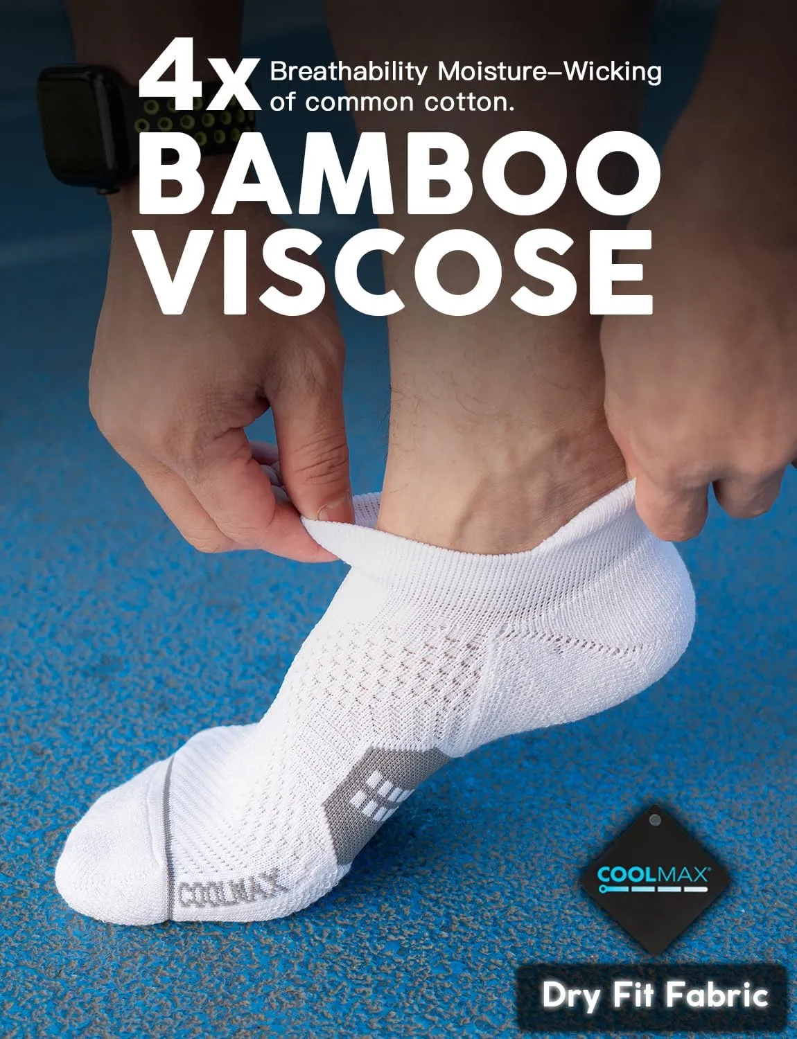 Bamboo Viscose Compression Running No Show Socks, Coolmax Moisture Wicking Cushioned Anti-Blister Athletic Ankle