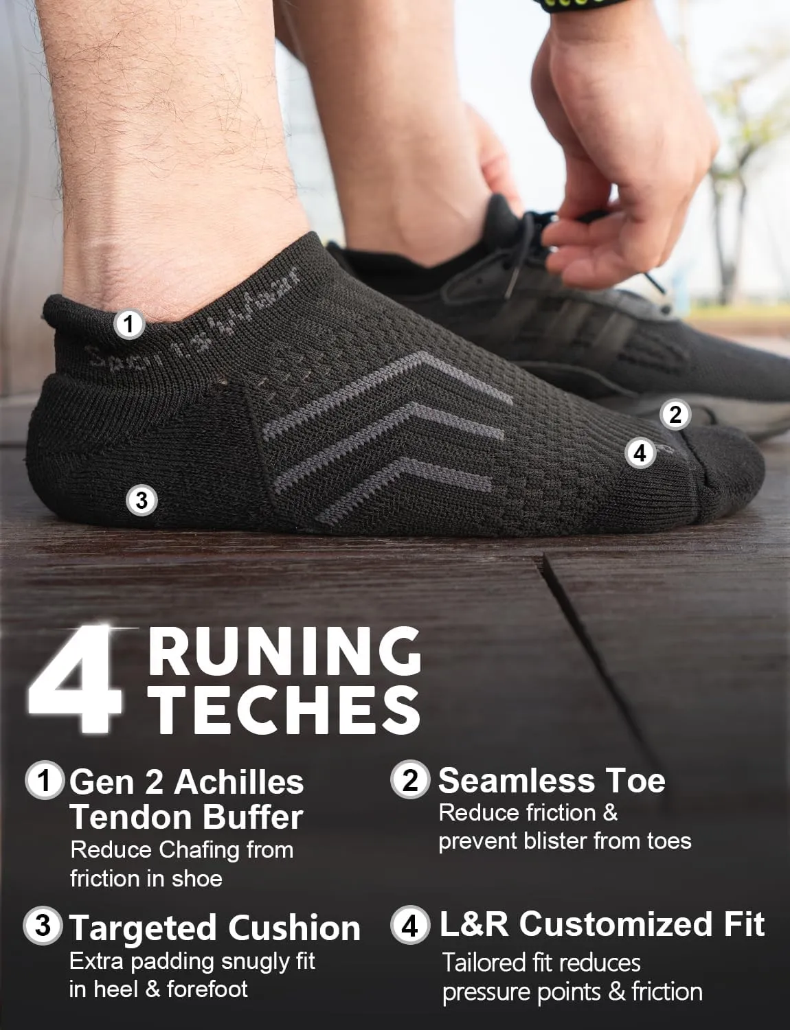 Bamboo Viscose Compression Running No Show Socks Men Coolmax Moisture Wicking Cushioned Anti-Blister Athletic Ankle
