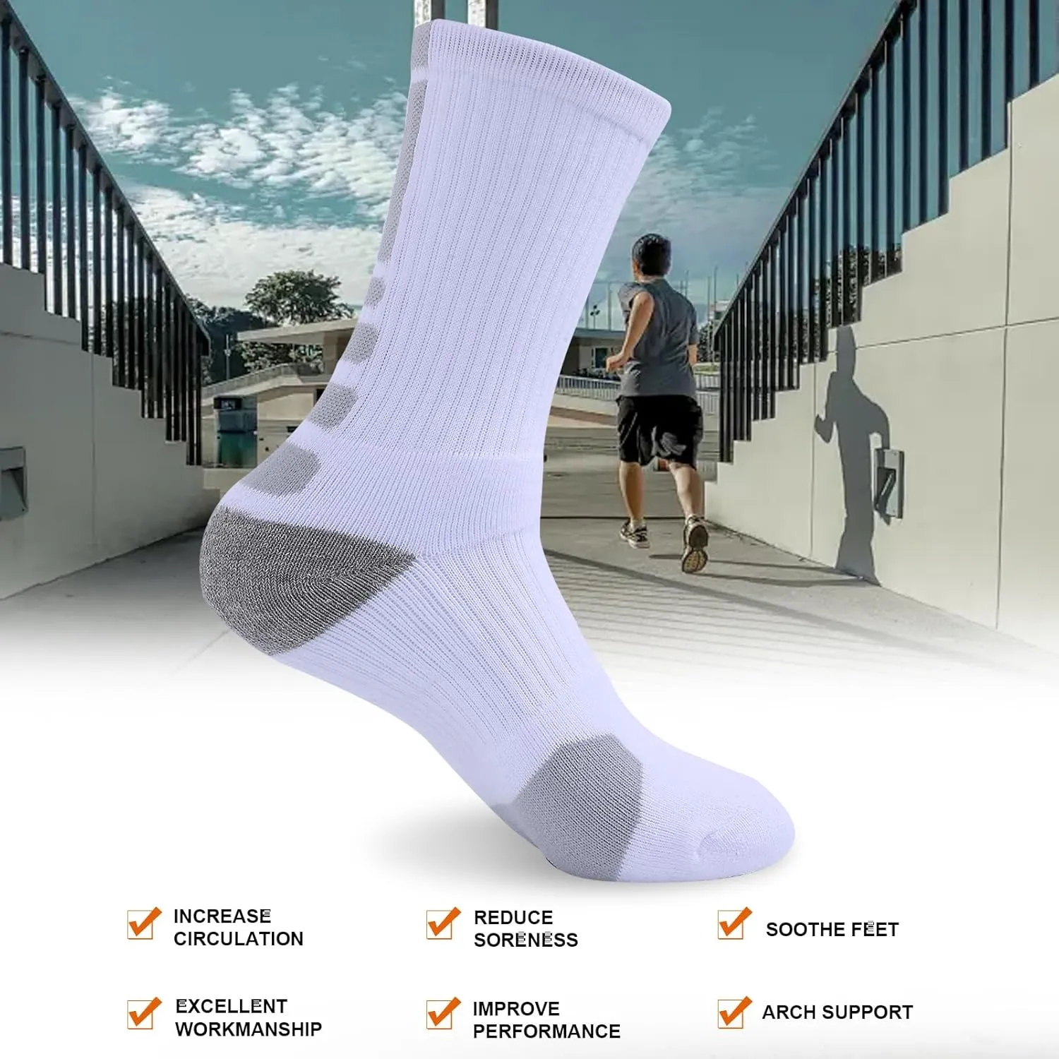 Basketball Socks for Men,Performance Cushioned Men's Athletic Crew Socks with Arch Compression for Cycling Basketball