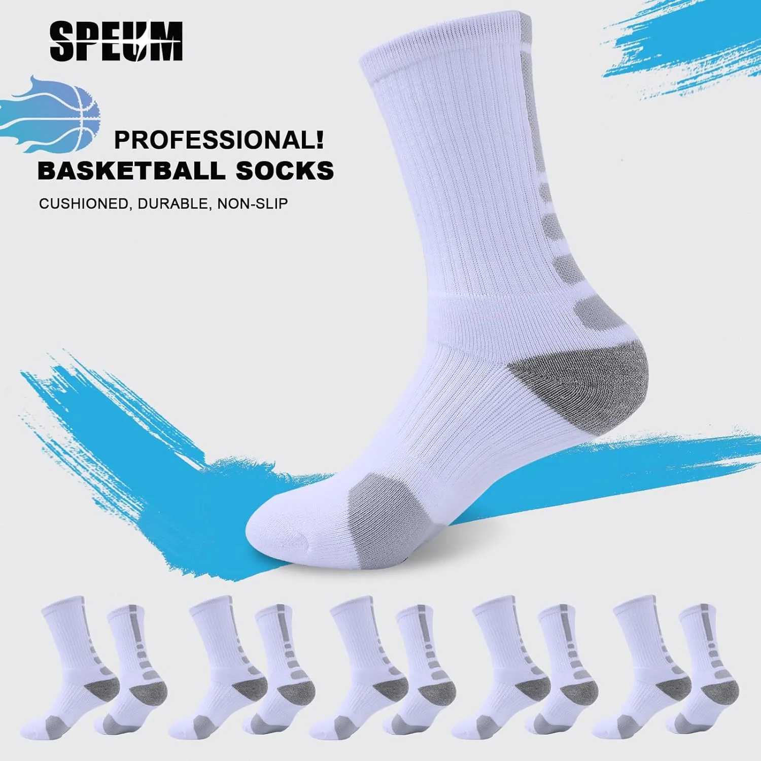 Basketball Socks for Men,Performance Cushioned Men's Athletic Crew Socks with Arch Compression for Cycling Basketball