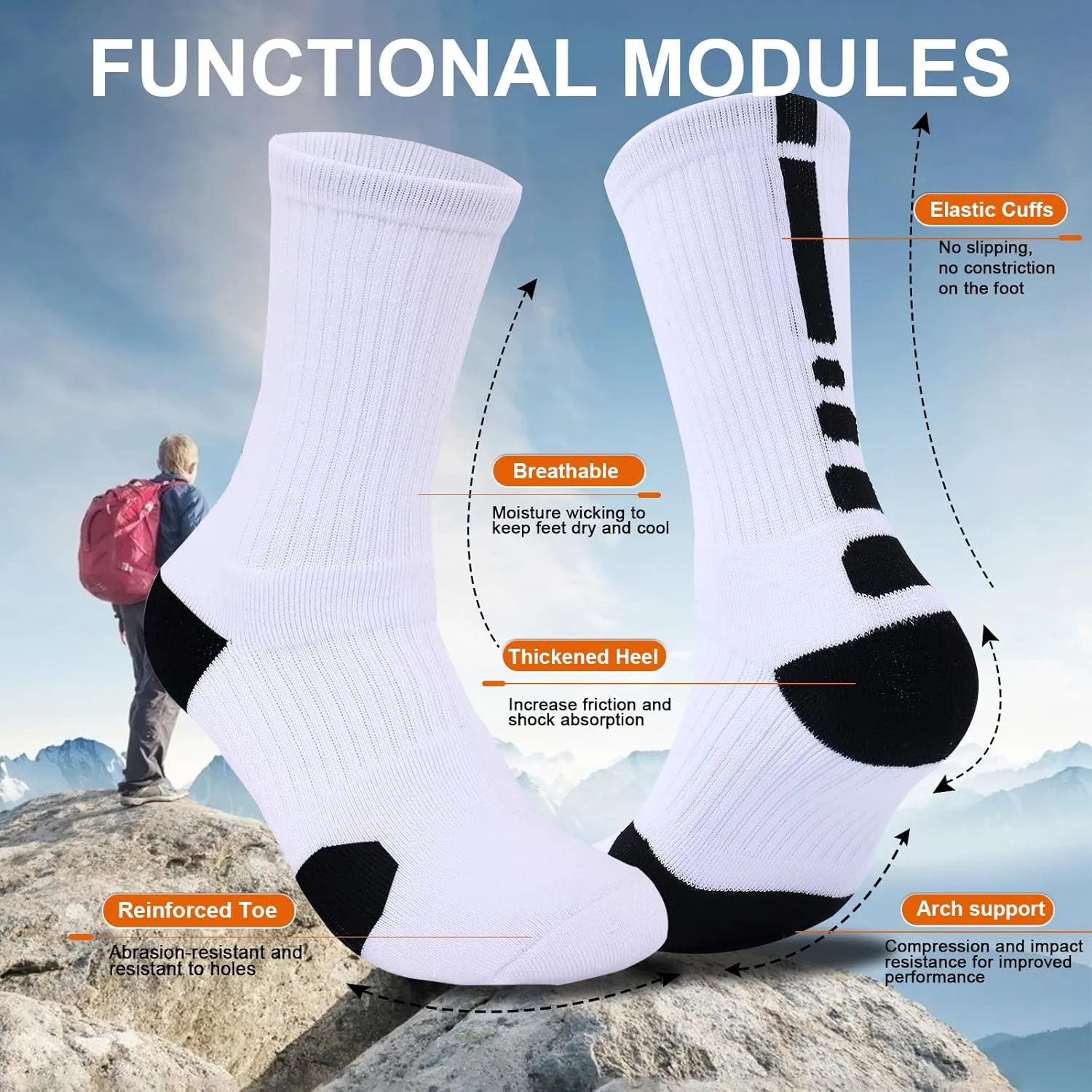 Basketball Socks for Men,Performance Cushioned Men's Athletic Crew Socks with Arch Compression for Cycling Basketball