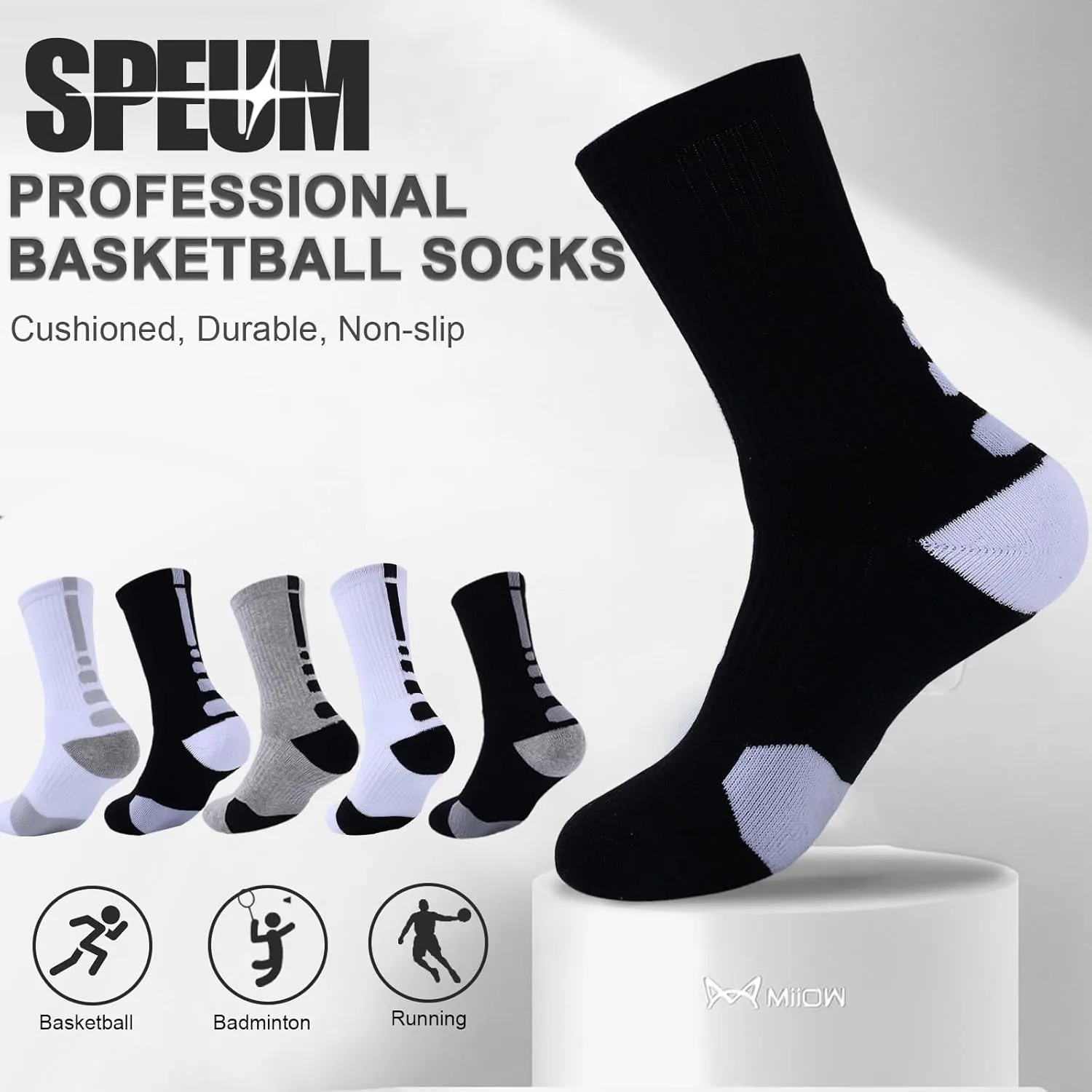 Basketball Socks for Men,Performance Cushioned Men's Athletic Crew Socks with Arch Compression for Cycling Basketball