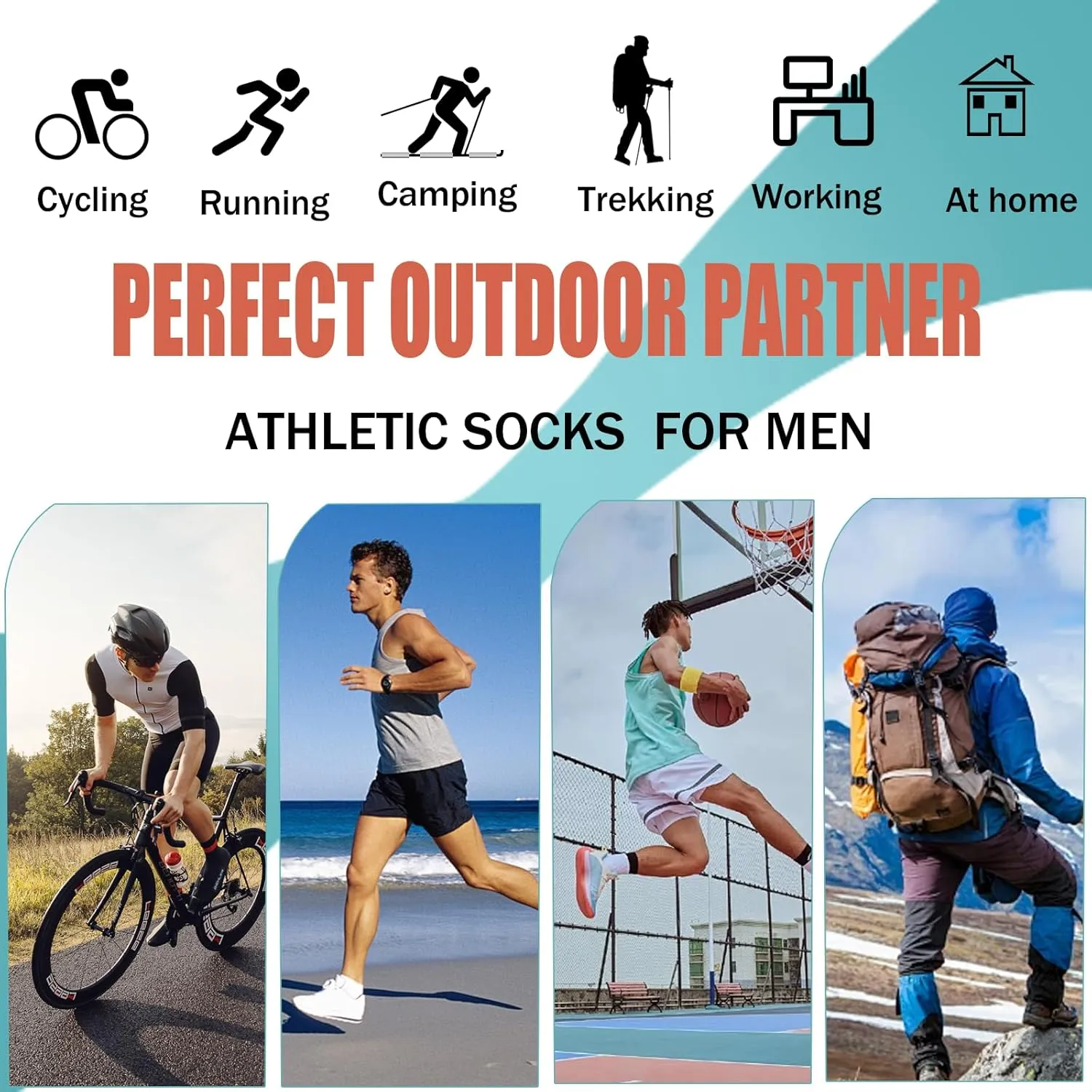 Basketball Socks for Men,Performance Cushioned Men's Athletic Crew Socks with Arch Compression for Cycling Basketball