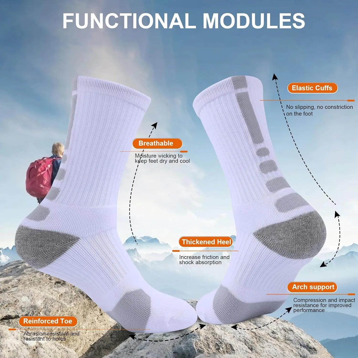 Basketball Socks for Men,Performance Cushioned Men's Athletic Crew Socks with Arch Compression for Cycling Basketball