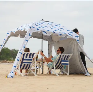 Beach Cabana - 6FT Beach Umbrella with UPF 100  UV Protection & Sunshade Curtain - Waterproof Tent - Portable Shade, Easy to Set Up, Perfect for Family & Friends, Blue Whale