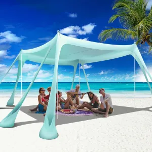 Beach Canopy Beach Tent Pop Up Shade 10x10ft Sun Shelter UPF50  with 8 Sandbags-2 Sand Shovel-4 Aluminum Poles-Ground Pegs-Portable Carrying Bag for Outdoor Family Camping Fishing Yard Picnic