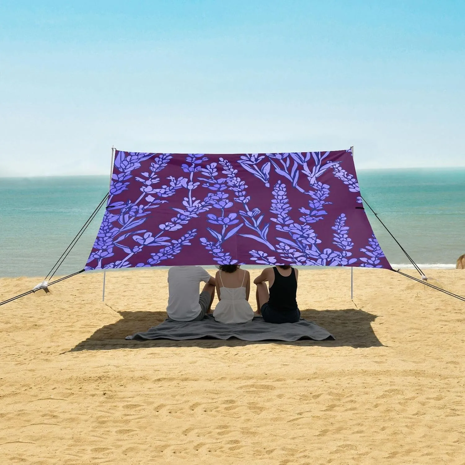 Beach Canopy Tent Lavender Vines Purple Leaves Outdoor Sun Shade Patio 9.2 × 10.5 FT Floral Portable Camping Shelter Canopies with Anchor Poles Easy up