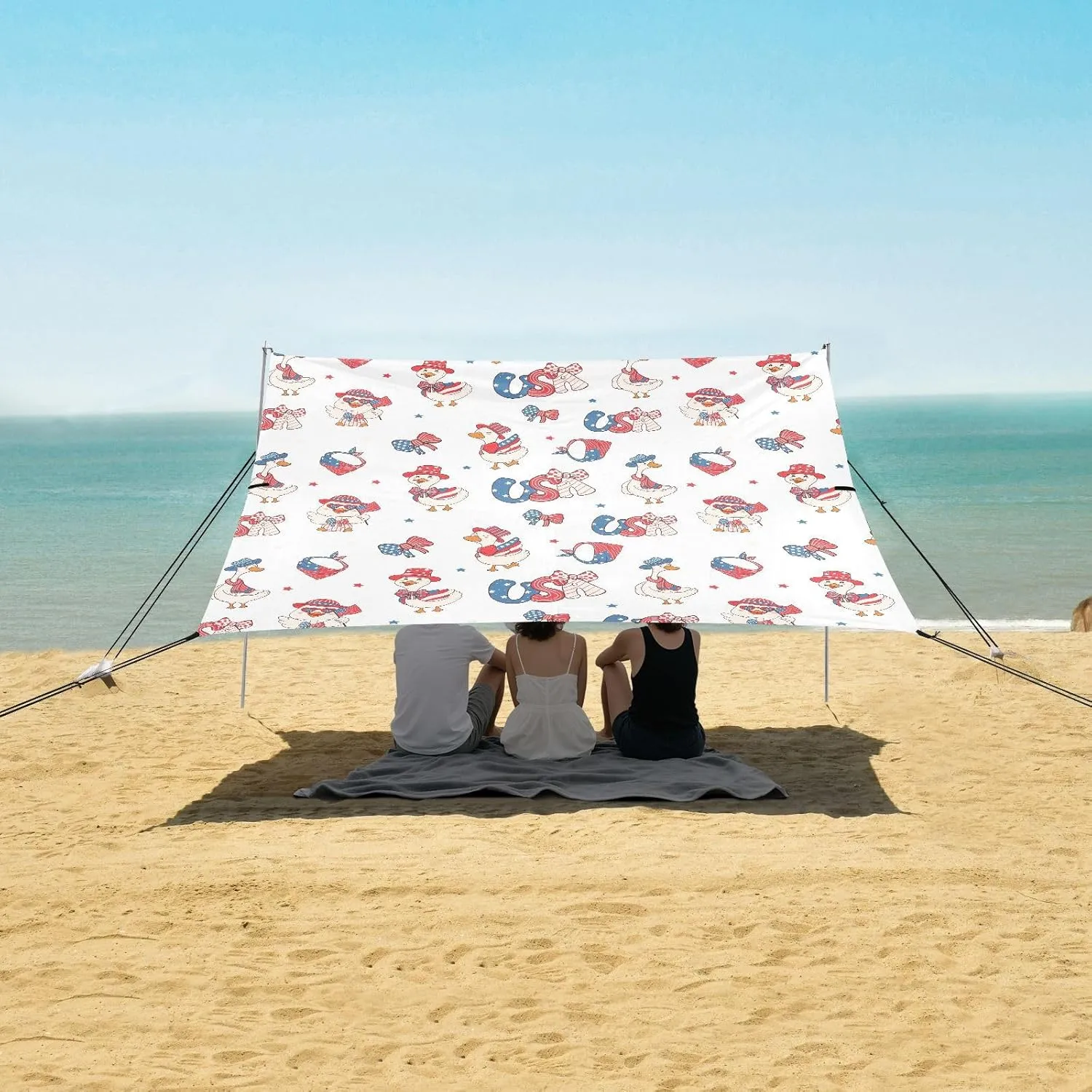 Beach Shade Tent with UPF50  UV Protection,4th of July Patriotic Goose Lightweight Camping Sun Shelter for Outdoor,Camping Trips, Fishing, Backyard,Picnics,Easy Set Up and Carry 9x10.5 FT