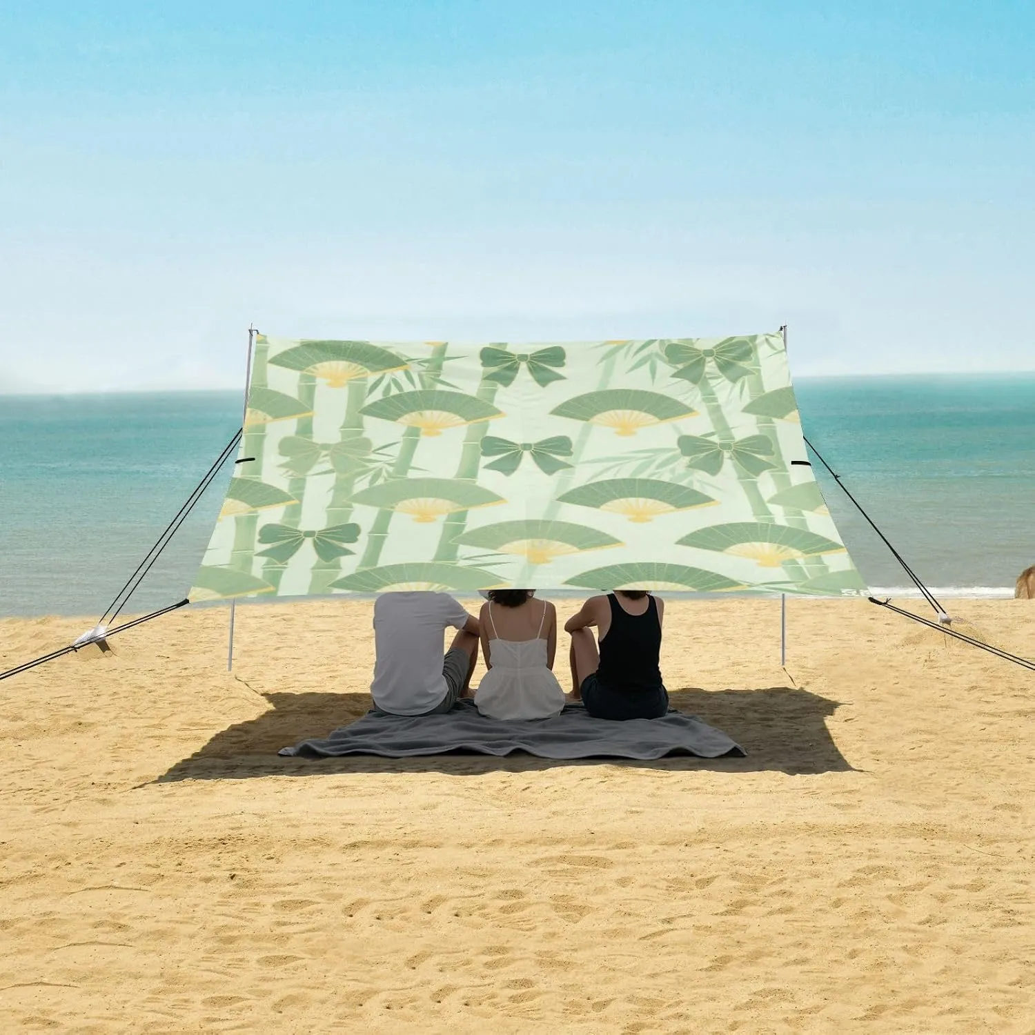 Beach Shade Tent with UPF50  UV Protection,Chinese Fans Bamboo Bows Lightweight Camping Sun Shelter for Outdoor,Camping Trips, Fishing, Backyard,Picnics,Easy Set Up and Carry 9x10.5 FT