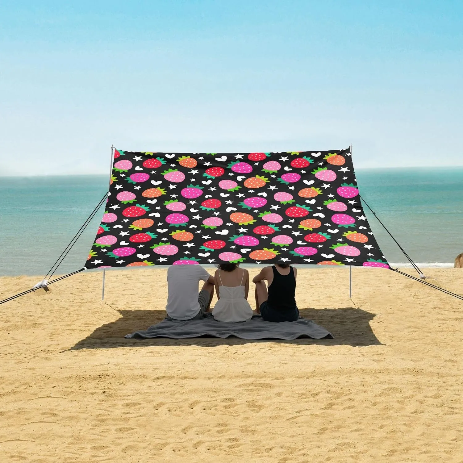 Beach Shade Tent with UPF50  UV Protection,Cute Strawberry Star Lightweight Camping Sun Shelter for Outdoor,Camping Trips, Fishing, Backyard,Picnics,Easy Set Up and Carry 9x10.5 FT
