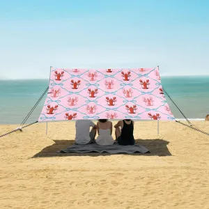 Beach Shade Tent with UPF50  UV Protection,Red and Pink Lobster with Bow Lightweight Camping Sun Shelter for Outdoor,Camping Trips, Fishing, Backyard,Picnics,Easy Set Up and Carry 9x10.5 FT
