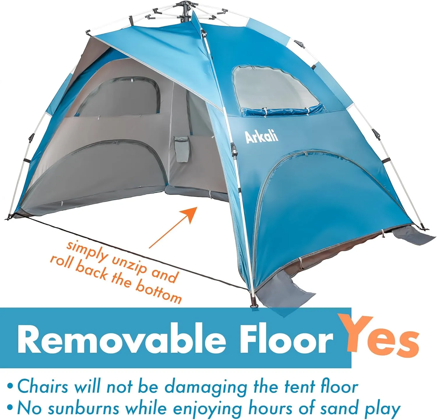 Beach Sun Shade Pop Up, Easy Pop Up Sun Shelter, Removable Floor Instant Beach Tent, UPF 50 , Size XL for Family 3 to 4 Person