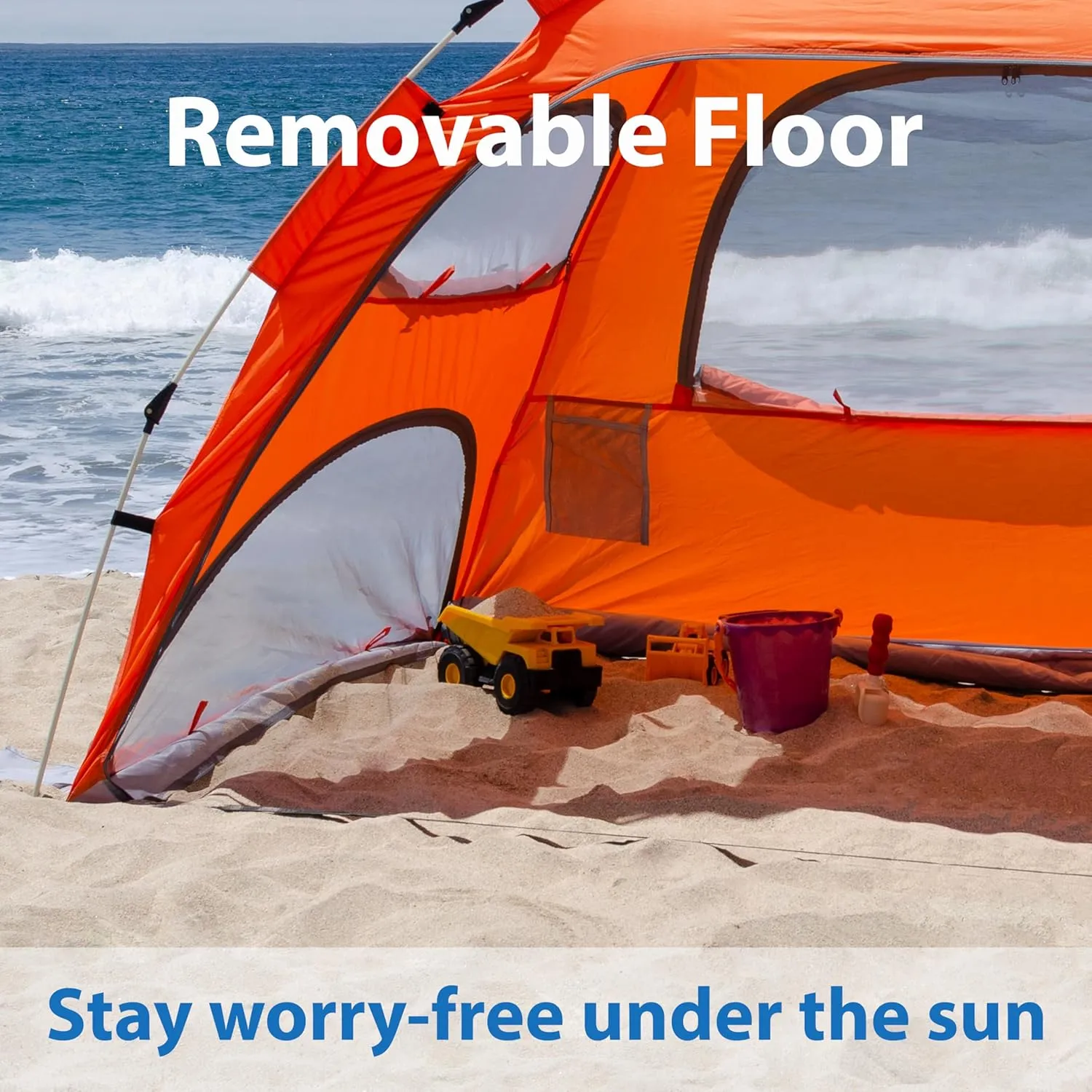 Beach Sun Shade Pop Up, Easy Pop Up Sun Shelter, Removable Floor Instant Beach Tent, UPF 50 , Size XL for Family 3 to 4 Person