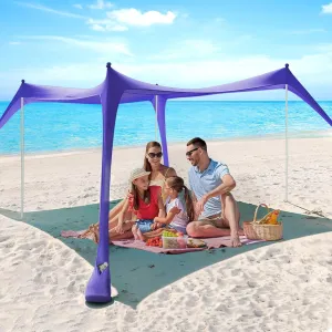 Beach Tent - 10 x 10 FT Portable Beach Canopy, Beach Tent Sun Shelter UPF50 with 4 Sandbags, Stability Poles Ground Pegs and Anti-Wind Ropes, Outdoor Beach Shade Canopy for Camping, Royal Blue