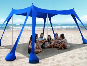 Beach Tent, Beach Canopy UPF50  UV Protection, 10x10ft Beach Shade Sun Shelter with 8 Sandbags, Sand Shovels, Ground Pegs, Stability Poles for Camping, Fishing, Picnics, Backyard Fun, Royal Blue