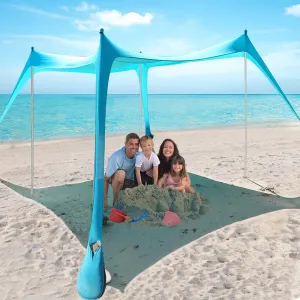 Beach Tent - Beach Shade UPF 50  UV Protection, 9.8 x 9.8 FT, Anti-Wind with 4 Poles, 4 Windproof Ropes, 1 Portable Bag, Sun Shelter Perfect for Picnics