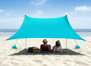 Beach Tent, Camping Sun Shelter 10 x 10ft, with 4 Sandbags, UPF50 , Includes Sand Shovel, Ground Pegs & Stability Poles, Pop Up Beach Canopy Sunshade for Fishing, Backyard Fun or Picnics (Cyan)