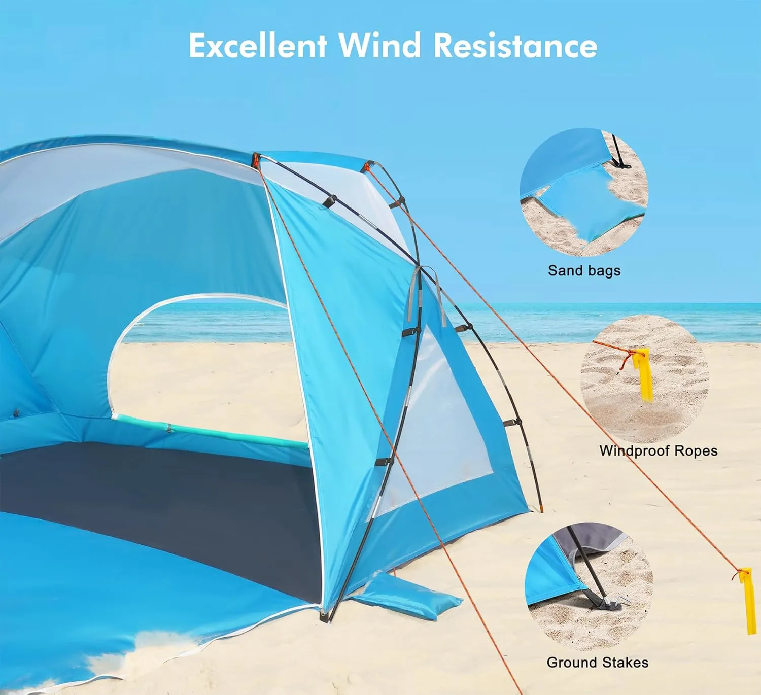 Beach Tent, Portable Sun Shelter for 2/3/4/6-8 Person with UPF 50  UV Protection, Easy Setup Waterproof Beach Shade Canopy Cabana for Family Outdoor and Picnics, Fishing with Carrying Bag