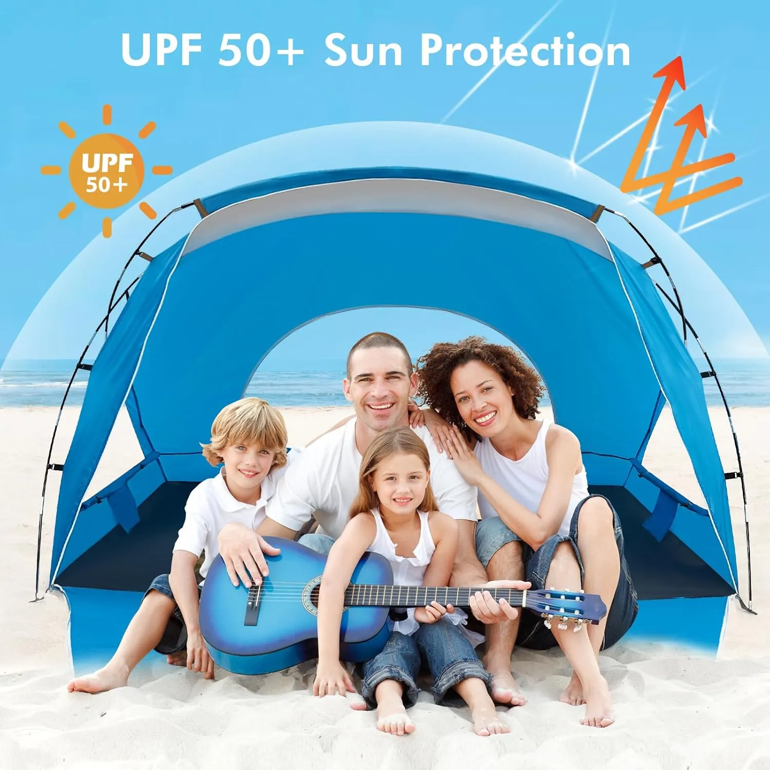 Beach Tent, Portable Sun Shelter for 2/3/4/6-8 Person with UPF 50  UV Protection, Easy Setup Waterproof Beach Shade Canopy Cabana for Family Outdoor and Picnics, Fishing with Carrying Bag