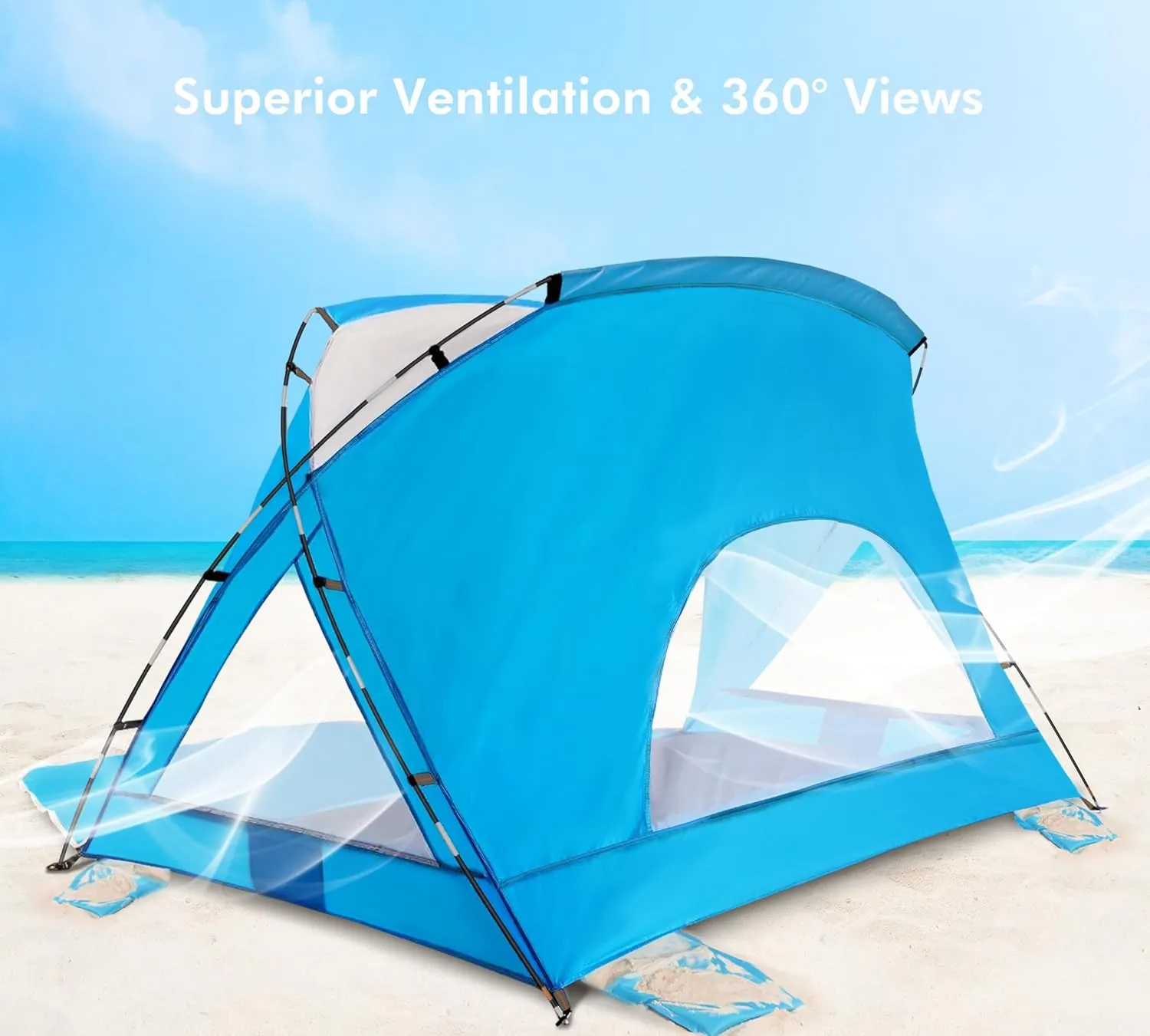 Beach Tent, Portable Sun Shelter for 2/3/4/6-8 Person with UPF 50  UV Protection, Easy Setup Waterproof Beach Shade Canopy Cabana for Family Outdoor and Picnics, Fishing with Carrying Bag