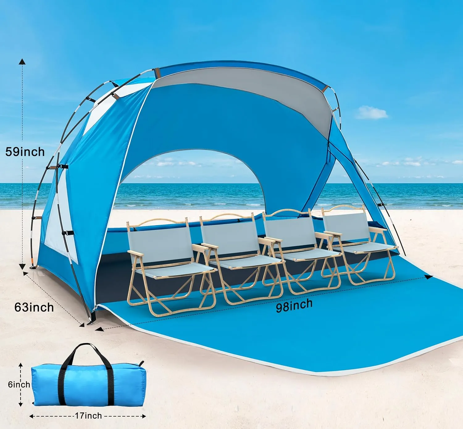 Beach Tent, Portable Sun Shelter for 2/3/4/6-8 Person with UPF 50  UV Protection, Easy Setup Waterproof Beach Shade Canopy Cabana for Family Outdoor and Picnics, Fishing with Carrying Bag