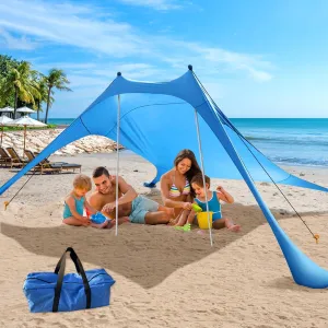 Beach Tent Shade Canopy with UPF50  Protection Sun Shelter Umbrella Portable Camping Tents with Sandbags Poles and Ground Pegs and Anti-Wind Ropes for Beach Outdoor Camping Backyard Picnics 7X7Ft