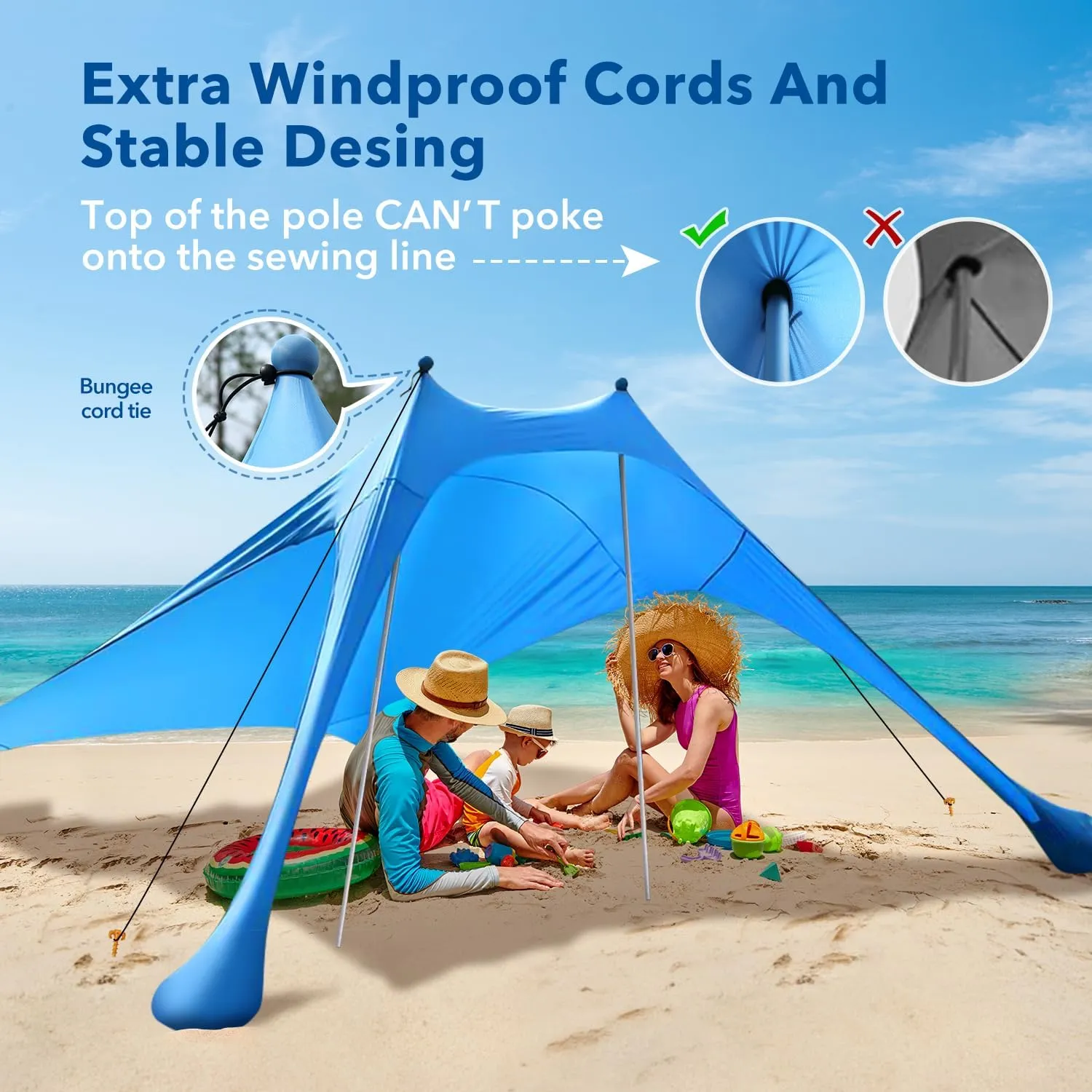 Beach Tent Shade Canopy with UPF50  Protection Sun Shelter Umbrella Portable Camping Tents with Sandbags Poles and Ground Pegs and Anti-Wind Ropes for Beach Outdoor Camping Backyard Picnics 7X7Ft