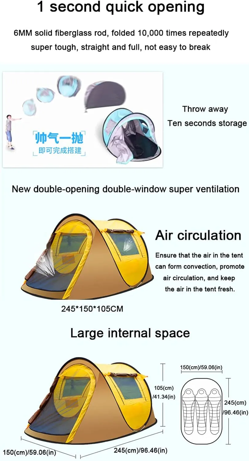 Beach Tent Sun Shade Shelter 3-4 Person Outdoor Camping Tent Camping Automatic Quick-Opening Tent,