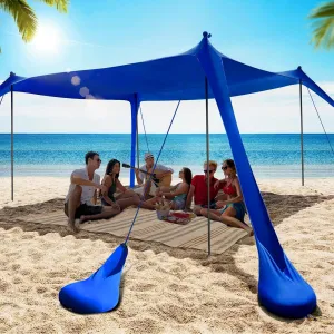 Beach Tent Sun Shelter 10x10FT Beach Shade Canopy with 8 Sandbags, UPF 50  Protection Beach Shade Canopy, Outdoor Tent for Camping Trips, Backyard, Fishing